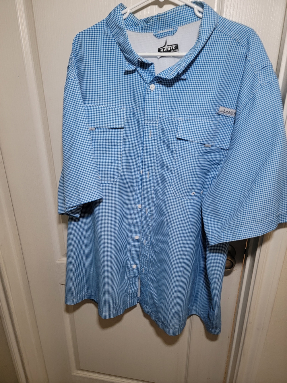 Habit Fishing Shirt Men's Blue Plaid Short Sleeve Vented Size 3XL